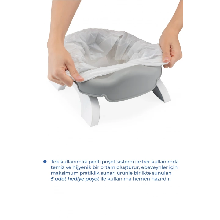 Babyjem Portatif Katlanabilir Seyahat Lazımlığı Soft Gri + 5 Hediye Poşet