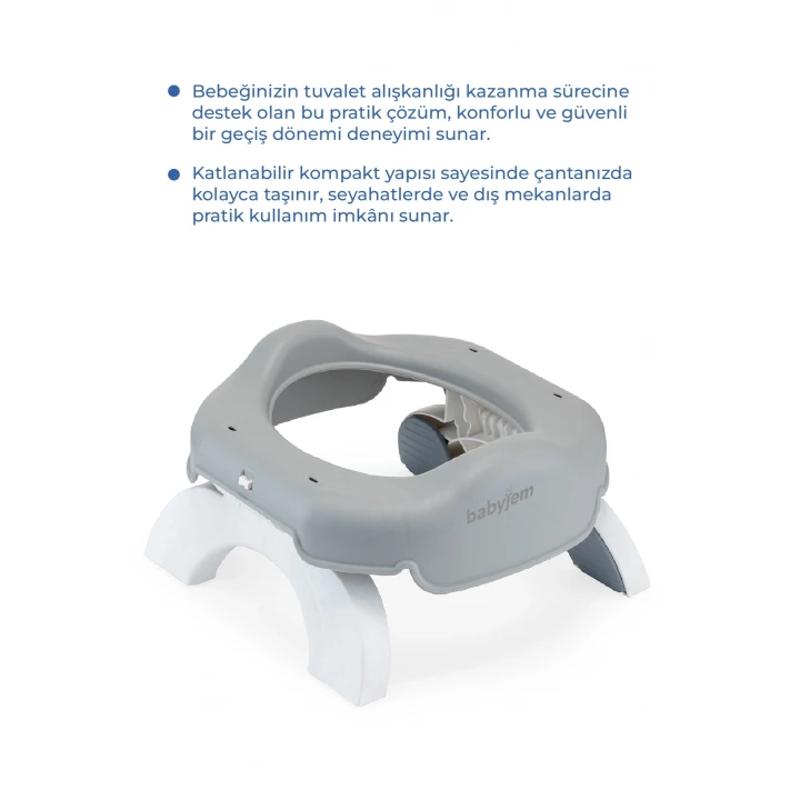 Babyjem Portatif Katlanabilir Seyahat Lazımlığı Soft Gri + 5 Hediye Poşet