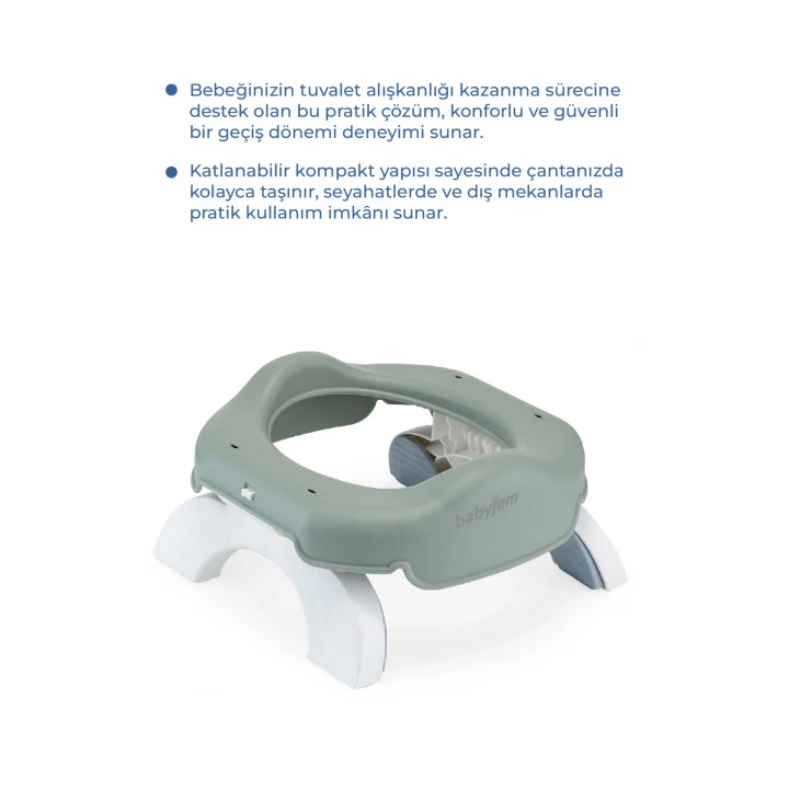 Babyjem Portatif Katlanabilir Seyahat Lazımlığı Soft Yeşil + 5 Hediye Poşet