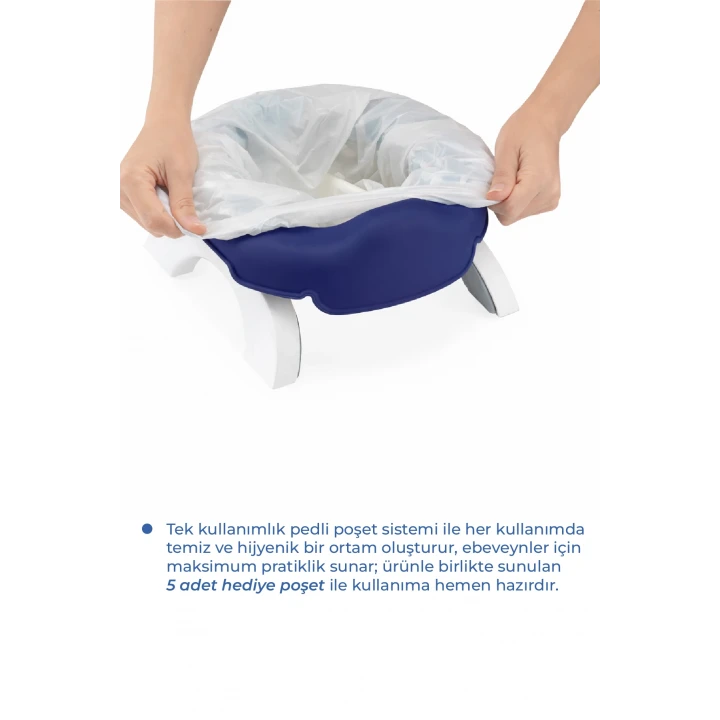 Babyjem Portatif Katlanabilir Seyahat Lazımlığı İndigo Mavi + 5 Hediye Poşet