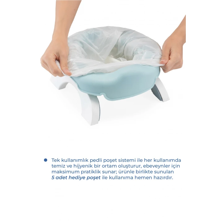 Babyjem Portatif Katlanabilir Seyahat Lazımlığı Soft Mavi + 5 Hediye Poşet