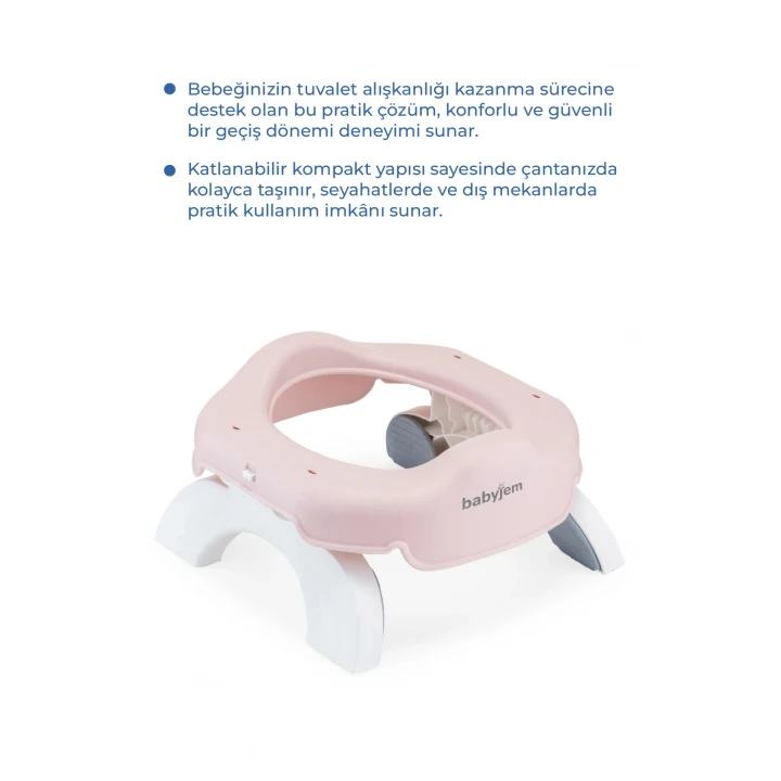 Babyjem Portatif Katlanabilir Seyahat Lazımlığı Soft Pembe + 5 Hediye Poşet