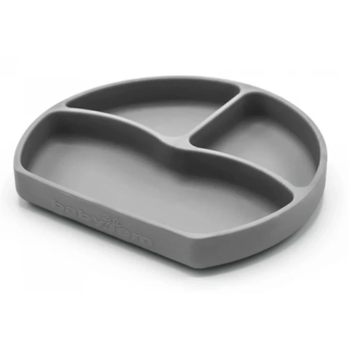 Babyjem Vakum Tabanlı Sabitlenebilir Silikon Tabak Gri