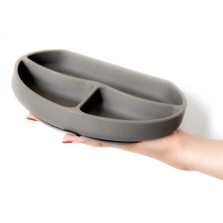 Babyjem Vakum Tabanlı Sabitlenebilir Silikon Tabak Gri