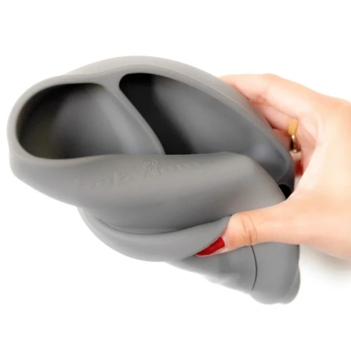 Babyjem Vakum Tabanlı Sabitlenebilir Silikon Tabak Gri