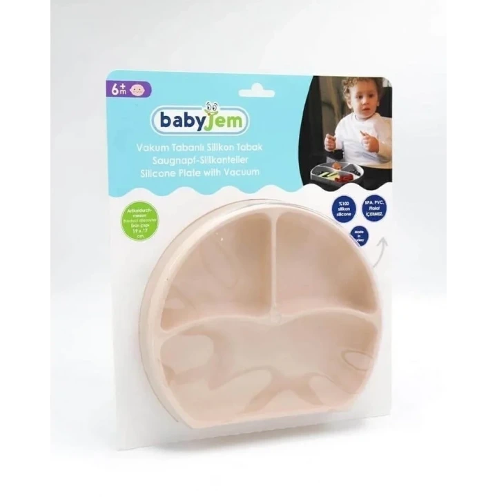 Babyjem Vakum Tabanlı Sabitlenebilir Silikon Tabak Ekru