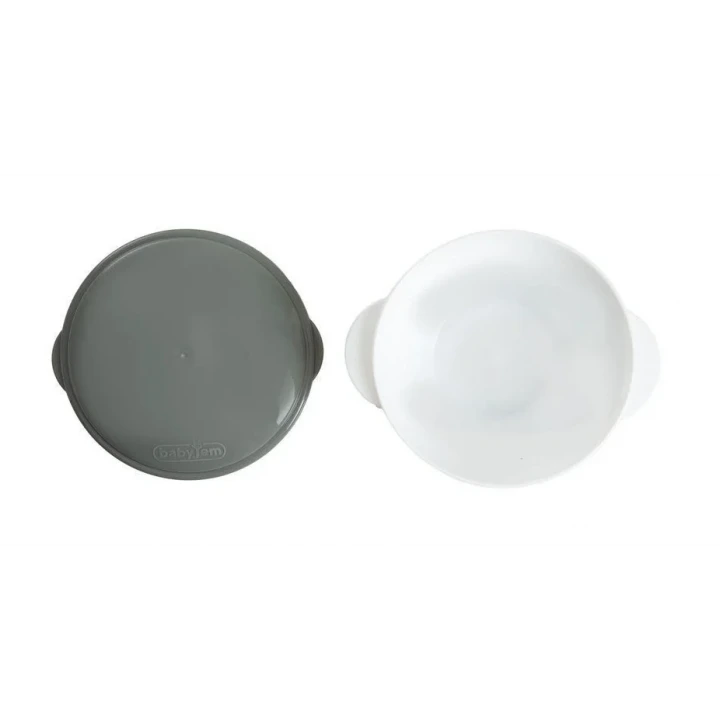 Babyjem Vakumlu Sabitlenebilir Kapaklı Mama Beslenme Tabağı Gri (BPA İçermez)