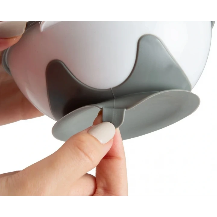 Babyjem Vakumlu Sabitlenebilir Kapaklı Mama Beslenme Tabağı Gri (BPA İçermez)