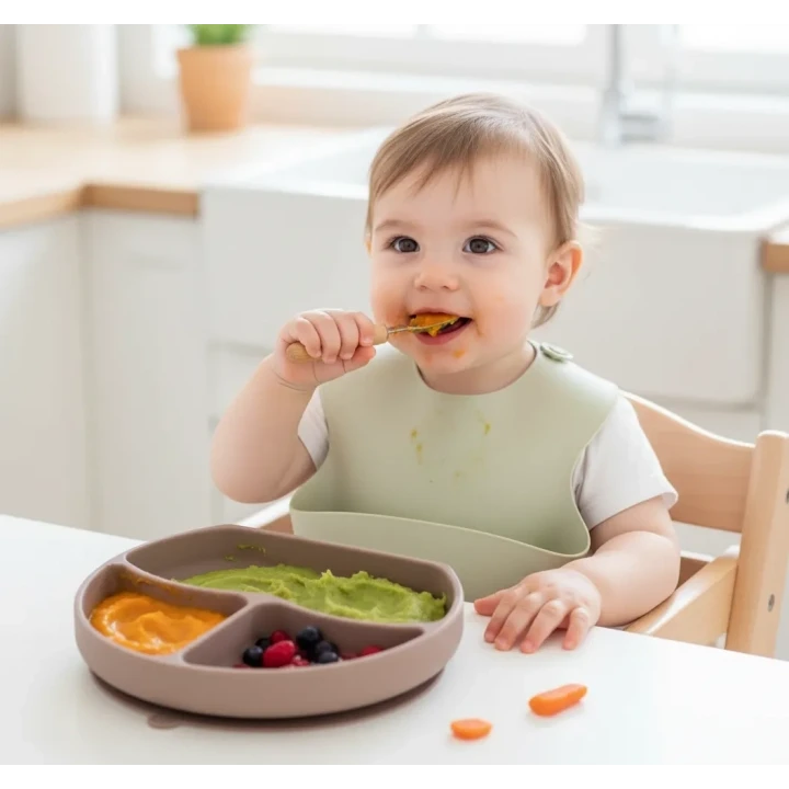 Babyjem Vakum Tabanlı Sabitlenebilir Silikon Tabak Latte