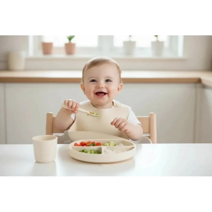 Babyjem Silikon Beslenme Seti Ekru 4 Parça Hediye Seti