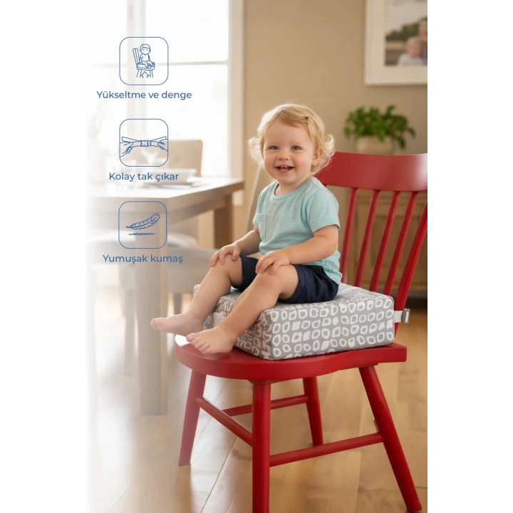 Babyjem QuickBoost Bebek Mama Sandalye Yükseltici Minder Gri Kare