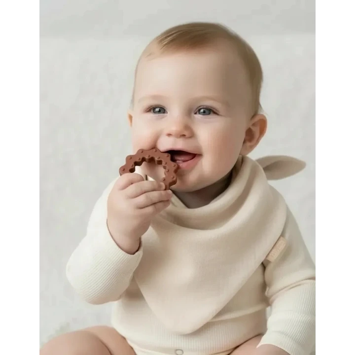 Babyjem Silikon Diş Kaşıyıcılı Müslin Mama Önlüğü Ekru