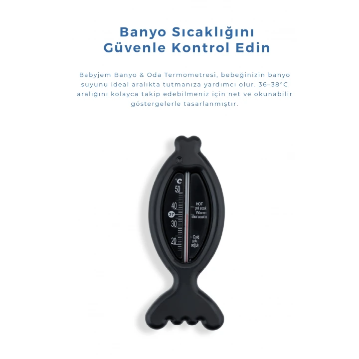 Babyjem Cıvasız Balık Banyo Oda Termometresi Siyah
