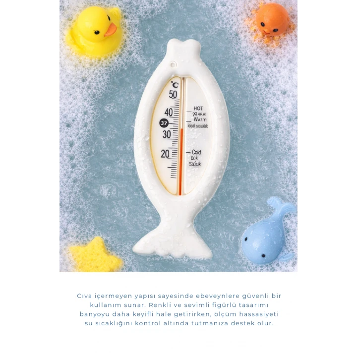 Babyjem Cıvasız Balık Banyo Oda Termometresi Beyaz