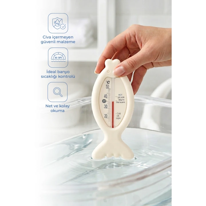 Babyjem Cıvasız Balık Banyo Oda Termometresi Beyaz