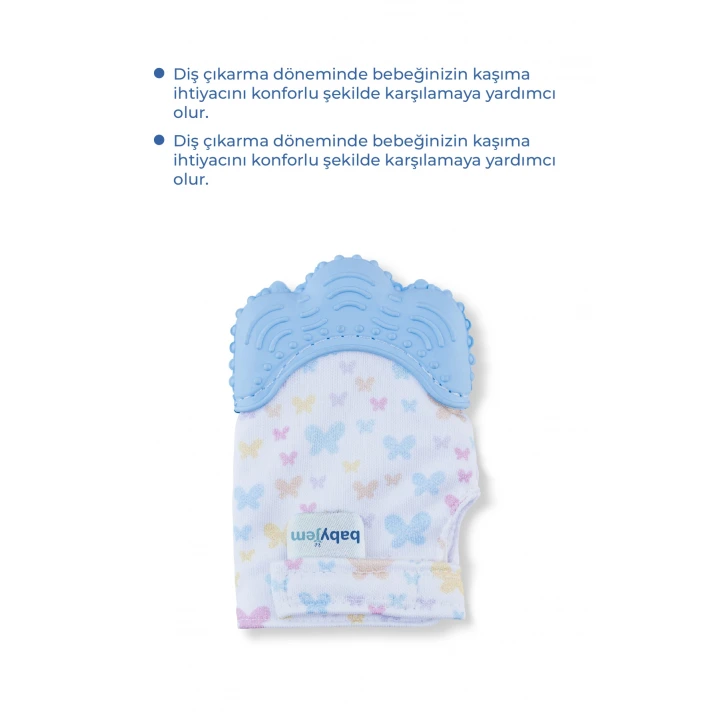 Babyjem Bebek Diş Kaşıyıcı Eldiveni Kelebek Mavi