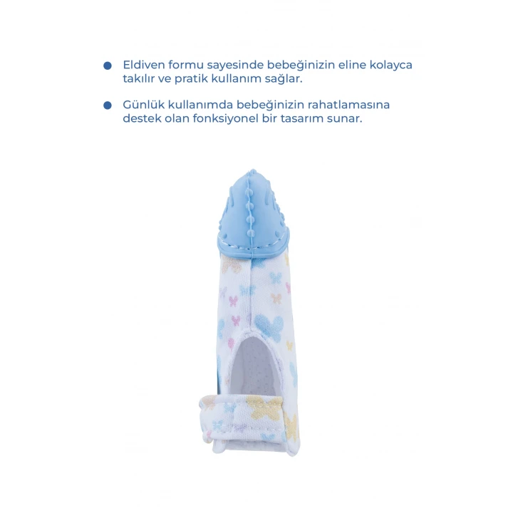 Babyjem Bebek Diş Kaşıyıcı Eldiveni Kelebek Mavi