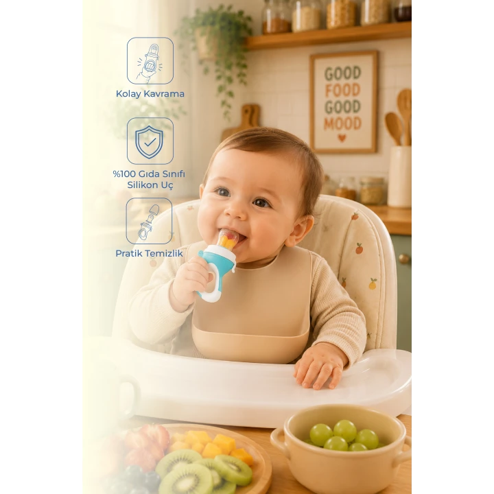 Babyjem Silikon Yumuşak Uçlu Meyve Süzgeçi Sebze Emziği Mavi