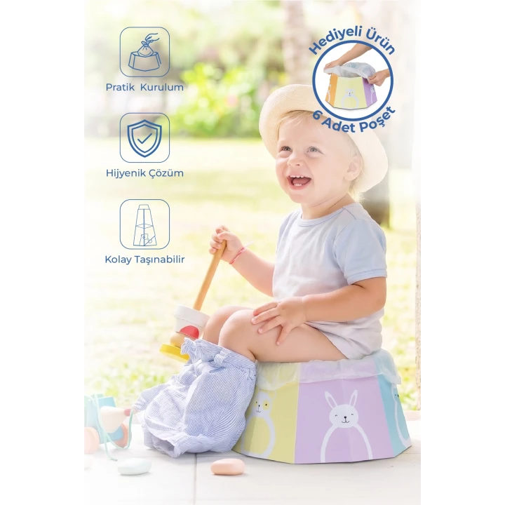 Babyjem Pratik Katlanabilir Seyahat Lazımlığı Desenli 6 Adet Poşet Hediyeli