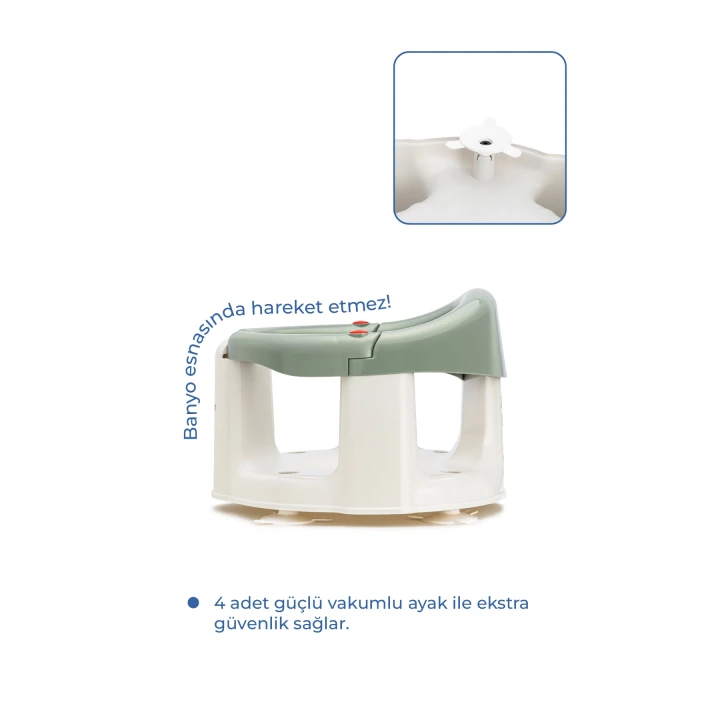Babyjem Önden Açılır Banyo ve Mama Oturağı ve Hediye Minderli - 2  Li Set Soft Yeşil