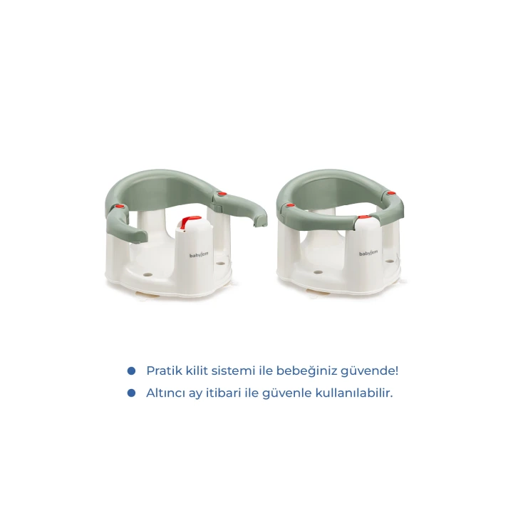 Babyjem Önden Açılır Banyo ve Mama Oturağı ve Hediye Minderli - 2  Li Set Soft Yeşil