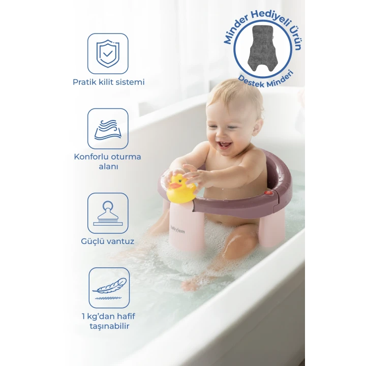 Babyjem Önden Açılır Banyo ve Mama Oturağı ve Hediye Minderli - 2 Li Set Mürdüm