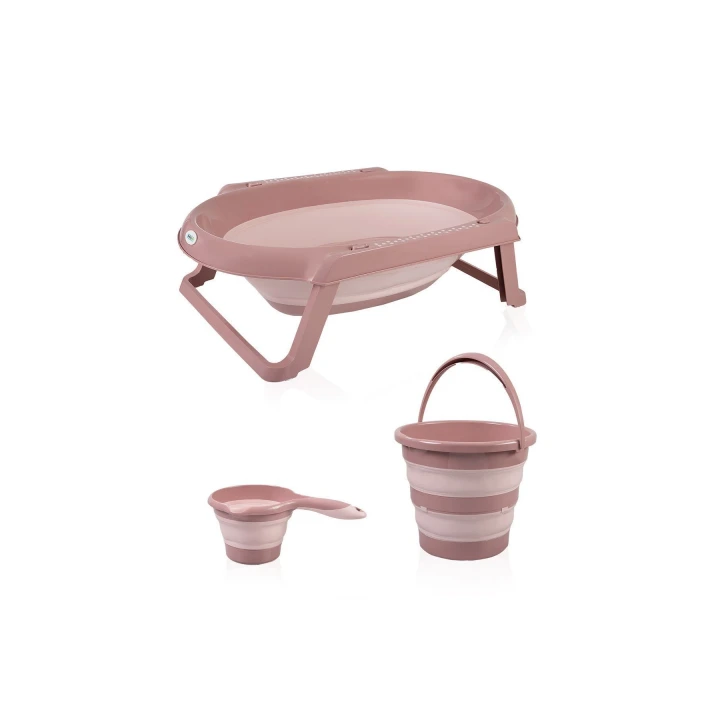 Babyjem Katlanır Bebek Banyo Küvet Seti 3 Parça Somon