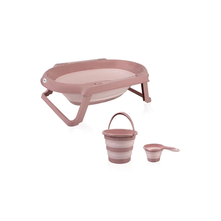 Babyjem Katlanır Bebek Banyo Küvet Seti 3 Parça Somon