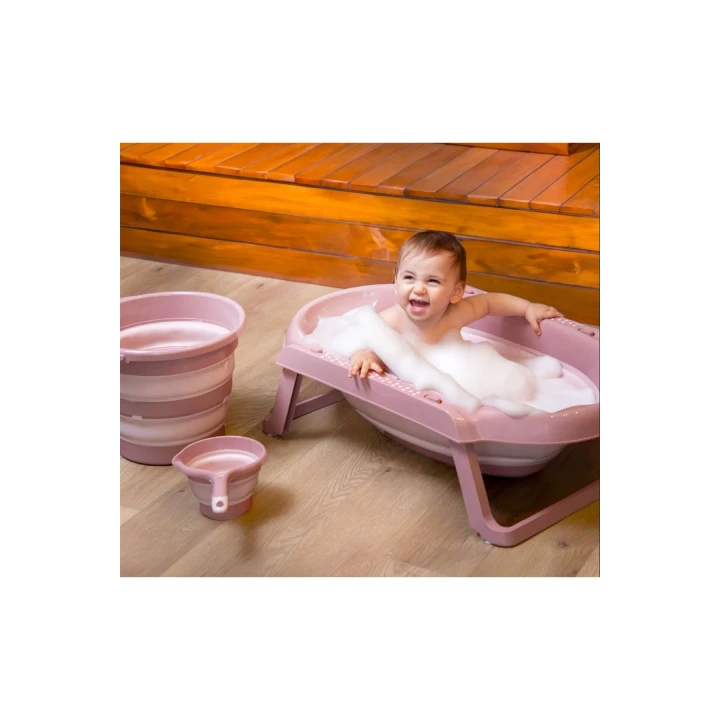 Babyjem Katlanır Bebek Banyo Küvet Seti 3 Parça Somon