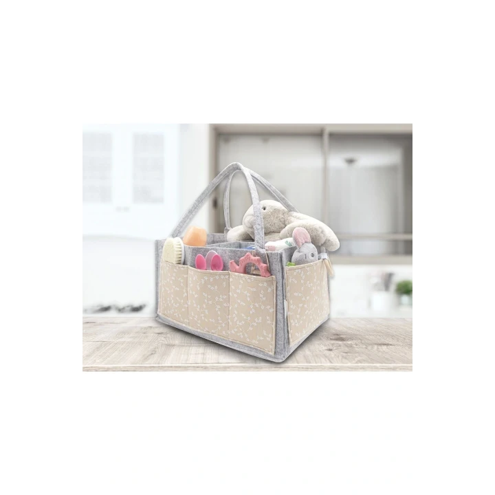 Babyjem Keçe Anne Bebek Bakım Çantası Organizer Somon Çiçek