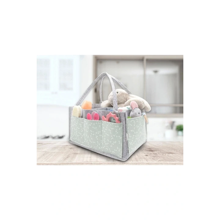 Babyjem Keçe Anne Bebek Bakım Çantası Organizer Yeşil Çiçek