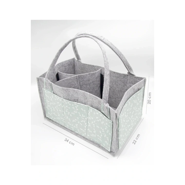 Babyjem Keçe Anne Bebek Bakım Çantası Organizer Yeşil Çiçek