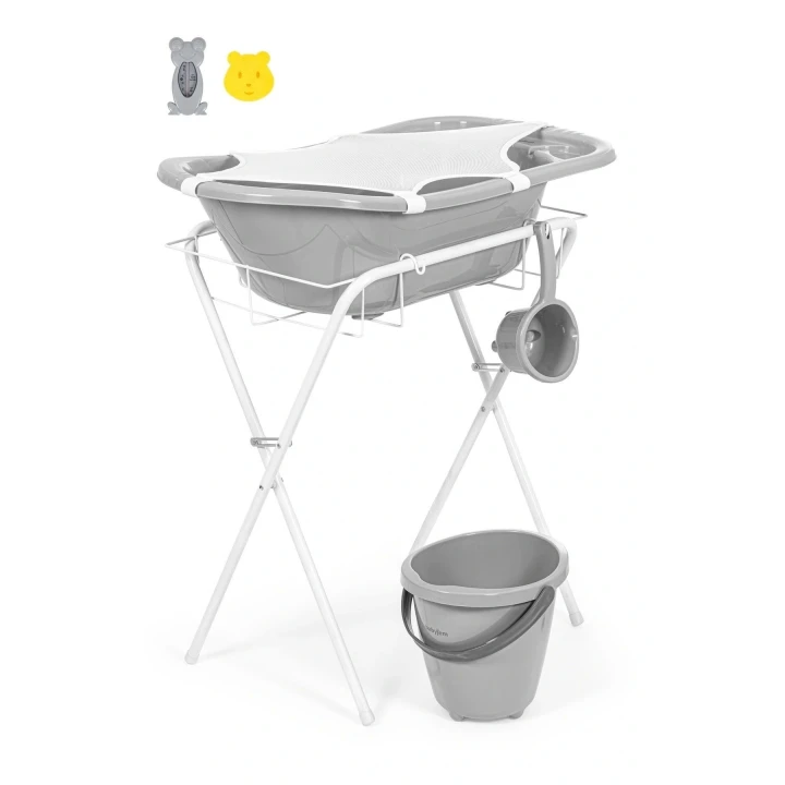 Babyjem Ayaklı Bebek Banyo Küvet Seti 7 Parça Soft Gri