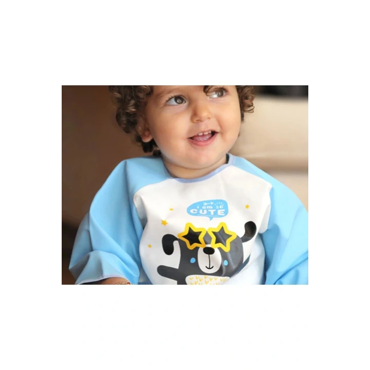 Babyjem Poli Muşamba Kollu Mama Önlüğü Mavi Outlet