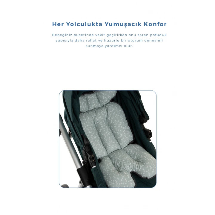 Babyjem 2 in 1 Puset ve Mama Sandalyesi Minderi Yeşil Çiçek %100 Pamuk