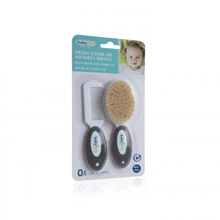 Babyjem Fırça Tarak Seti Doğal Kıl Gri