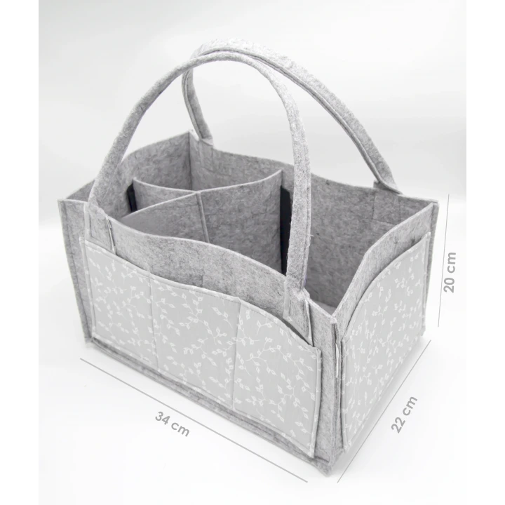 Babyjem Keçe Anne Bebek Bakım Çantası Organizer Gri Çiçek