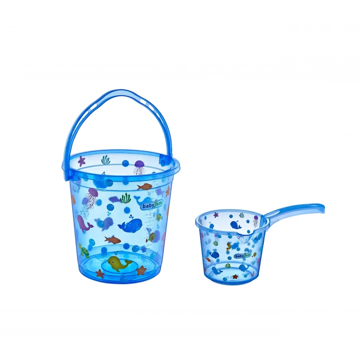 Babyjem Şeffaf Kova & Maşrapa Set Mavi Desenli