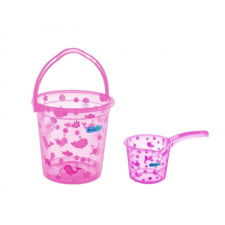 Babyjem Şeffaf Kova & Maşrapa Set Pembe Desenli