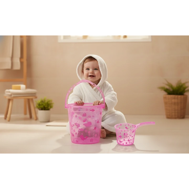 Babyjem Şeffaf Kova & Maşrapa Set Pembe Desenli