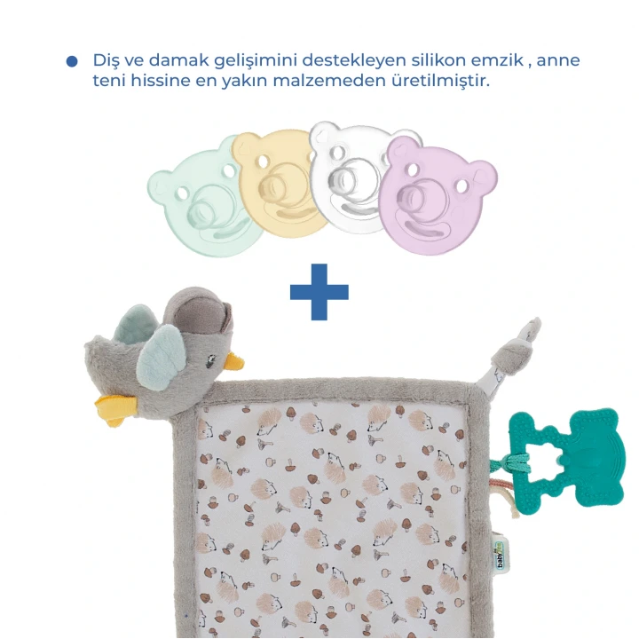 Babyjem 926 Birdy Diş Kaşıyıcılı + Silikon Emzik Hediyeli Uyku Arkadaşım Kahve
