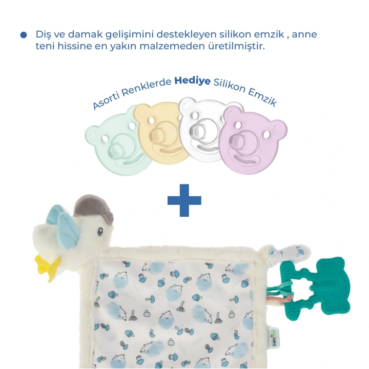 Babyjem 926 Birdy Diş Kaşıyıcılı + Silikon Emzik Hediyeli Uyku Arkadaşım Mavi 