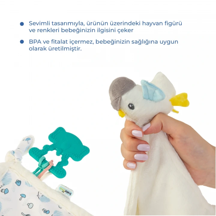 Babyjem 926 Birdy Diş Kaşıyıcılı + Silikon Emzik Hediyeli Uyku Arkadaşım Mavi 