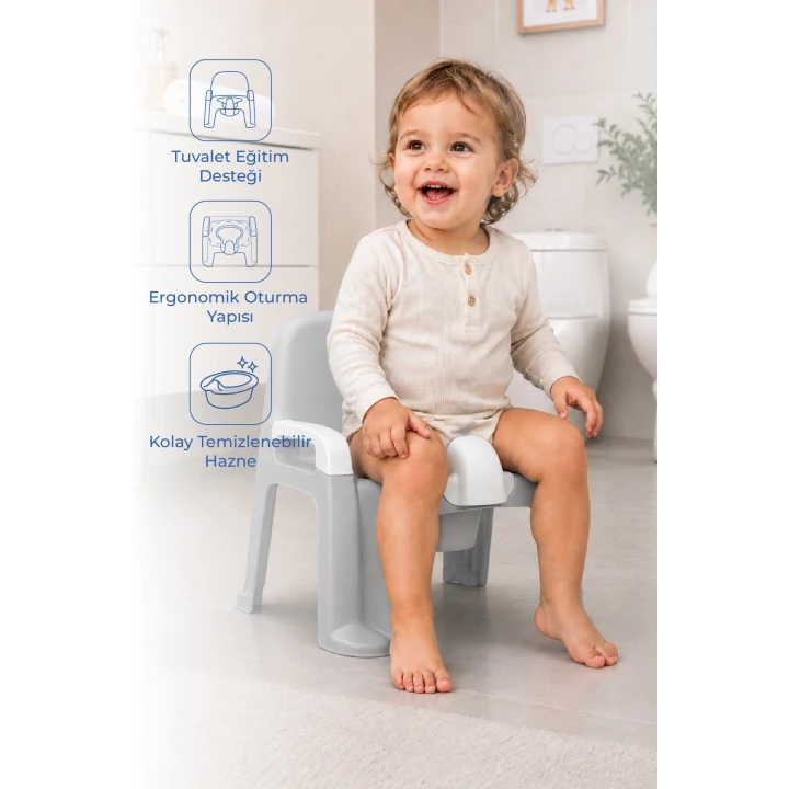 Babyjem Afacan Lazımlık Ergonomik Tuvalet Eğitimi Yardımcısı Soft Gri