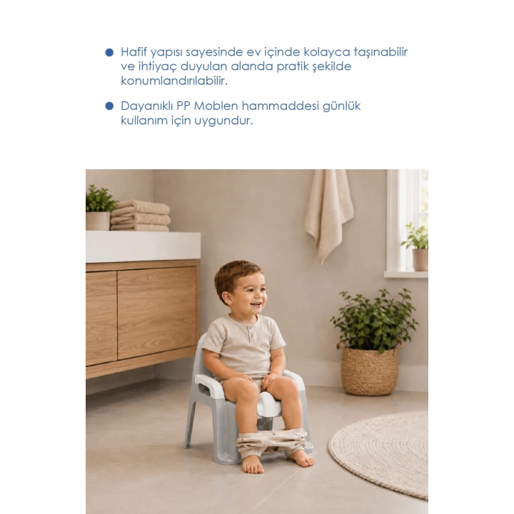 Babyjem Afacan Lazımlık Ergonomik Tuvalet Eğitimi Yardımcısı Soft Gri