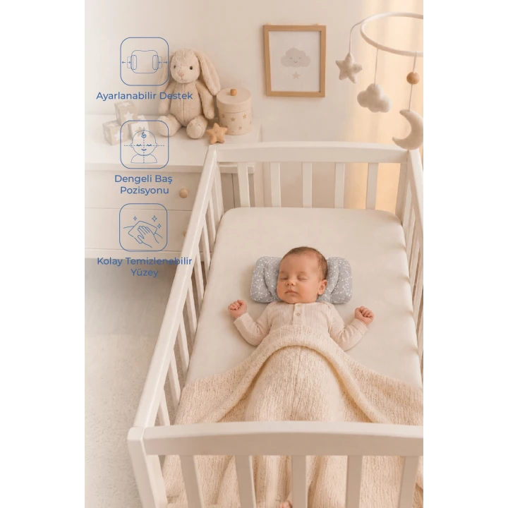 Babyjem Ayarlanabilir Düz Kafa Yastığı Gri Çiçek