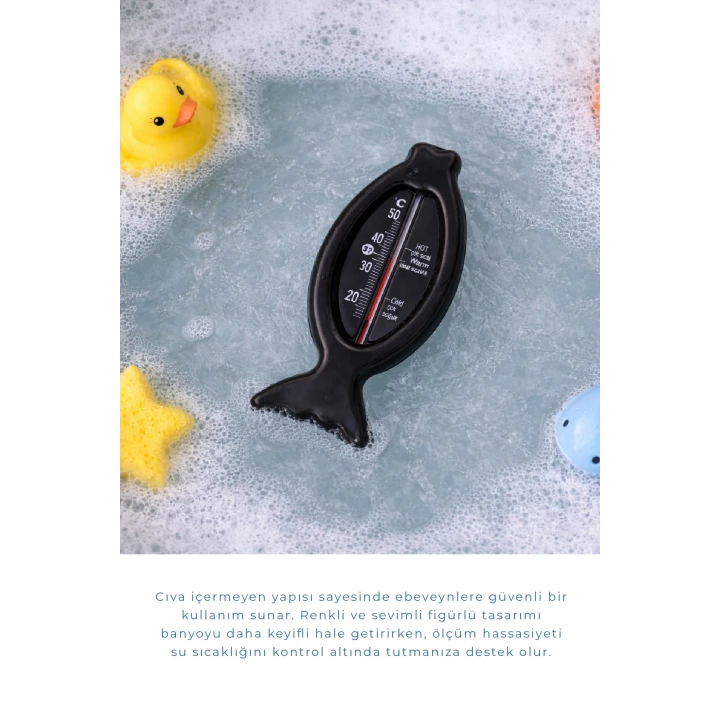 Babyjem Cıvasız Balık Banyo Oda Termometresi Siyah