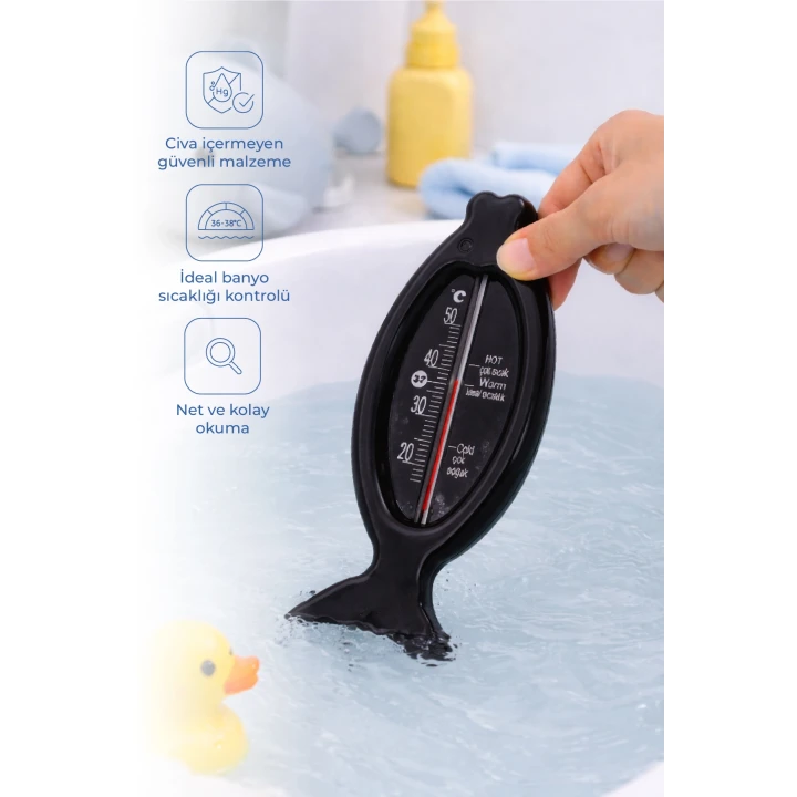 Babyjem Cıvasız Balık Banyo Oda Termometresi Siyah