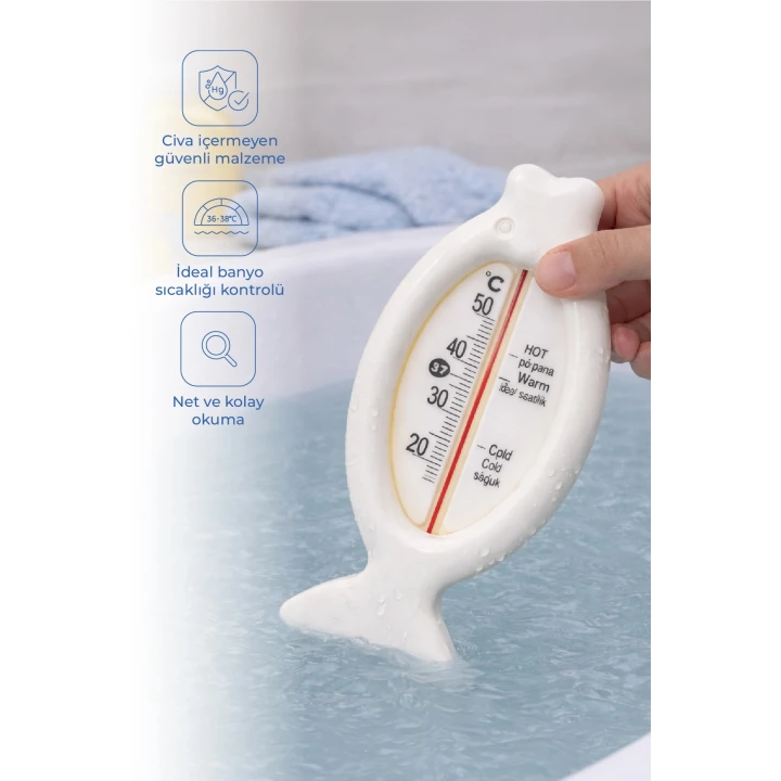 Babyjem Cıvasız Balık Banyo Oda Termometresi Beyaz