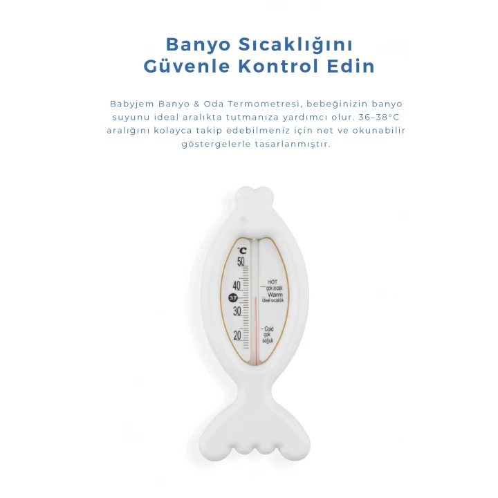 Babyjem Cıvasız Balık Banyo Oda Termometresi Beyaz